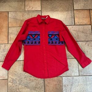 Vintage 80s -90s Cameo Rose Western Shirt Red Blue Purple Black Aztec Size S